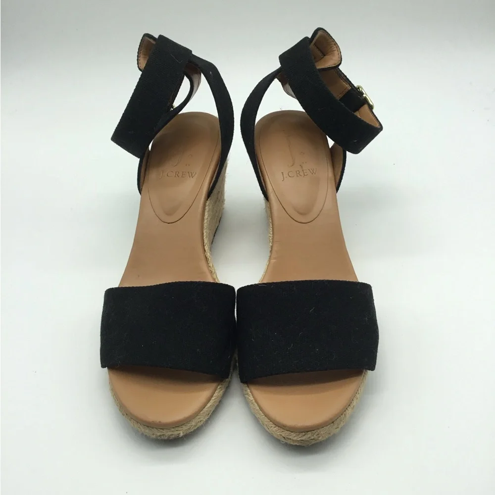 J. Crew Canvas Espadrille Wedge Ankle Strap Heels